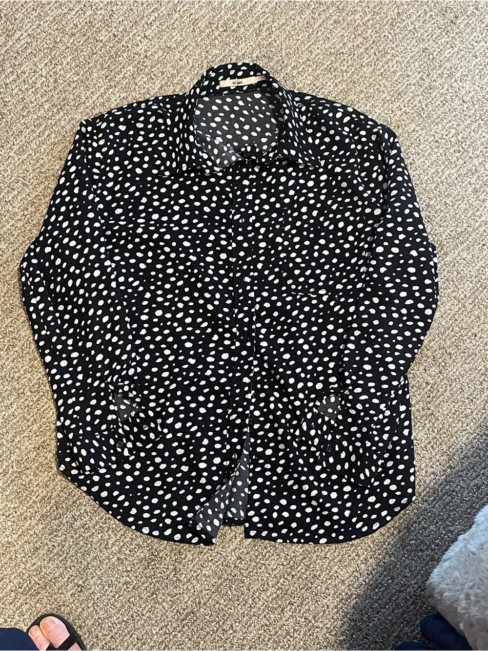 Francesca's Collections Black Blouse with White Dot Print